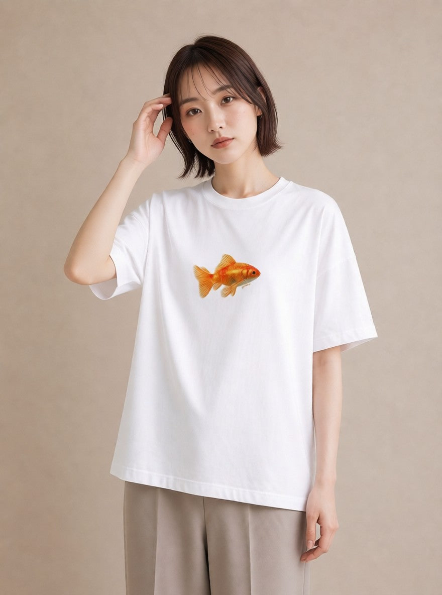 半袖Tシャツ レディース 金魚 ペット 動物 イラスト 韓国風 敬老の日 ホワイトデー 白T