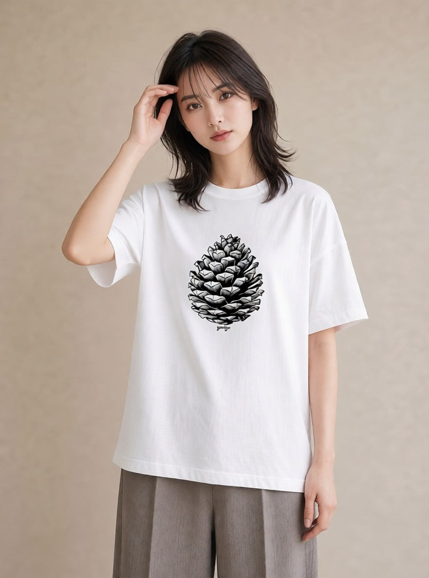 プリントTシャツ レディース 松ぼっくり 植物 ボタニカル イラスト ゆるかわ 母娘コーデ 自分用 白T
