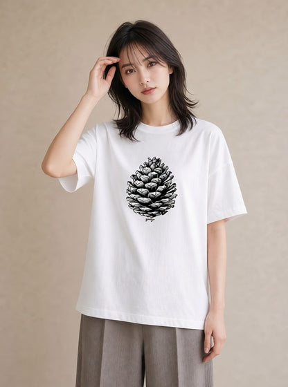 プリントTシャツ レディース 松ぼっくり 植物 ボタニカル イラスト ゆるかわ 母娘コーデ 自分用 白T