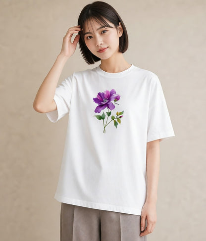 Tシャツ レディース あさがお 朝顔 花 花柄 イラスト モード 春コーデ 姉妹 白T