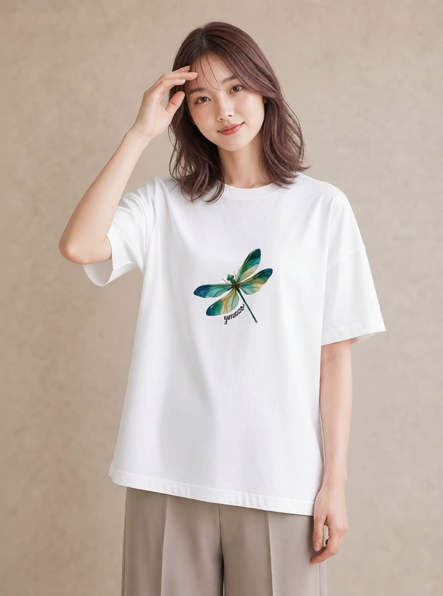 プリントTシャツ レディース ホタル 昆虫 虫 イラスト 休日 ペアコーデ 白T