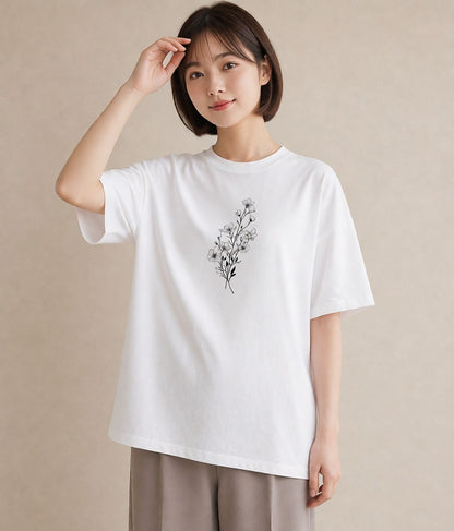 デザインTシャツ レディース 小花 花 フラワー イラスト 可愛い 夏コーデ 通学 白T