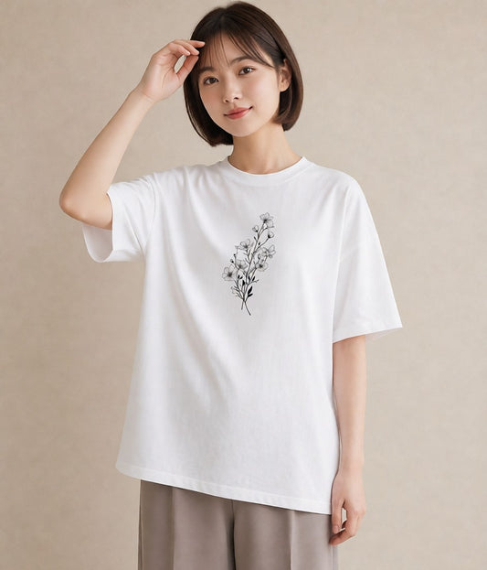 デザインTシャツ レディース 小花 花 フラワー イラスト 可愛い 夏コーデ 通学 白T