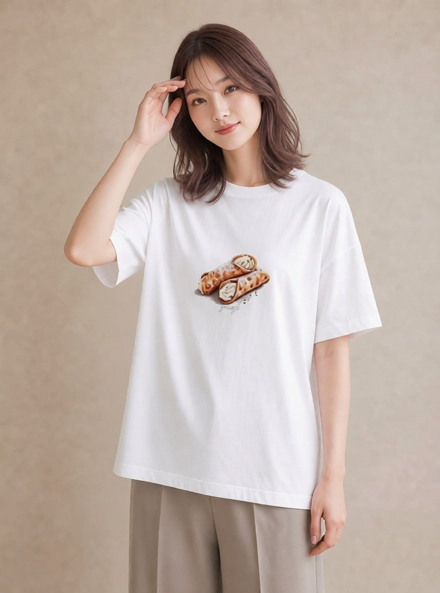 半袖Tシャツ レディース クロワッサン 食べ物 フード イラスト シック 週末コーデ 敬老の日 白T