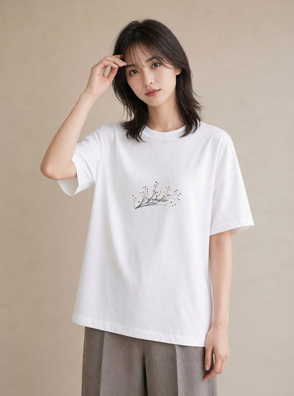 Tシャツ レディース さくら 桜 桜の枝 イラスト モード 自分用 ルームウェア 白T