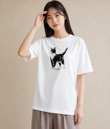 半袖Tシャツ レディース 猫 ねこ イラスト 普段使い 旅行 母娘コーデ 白T