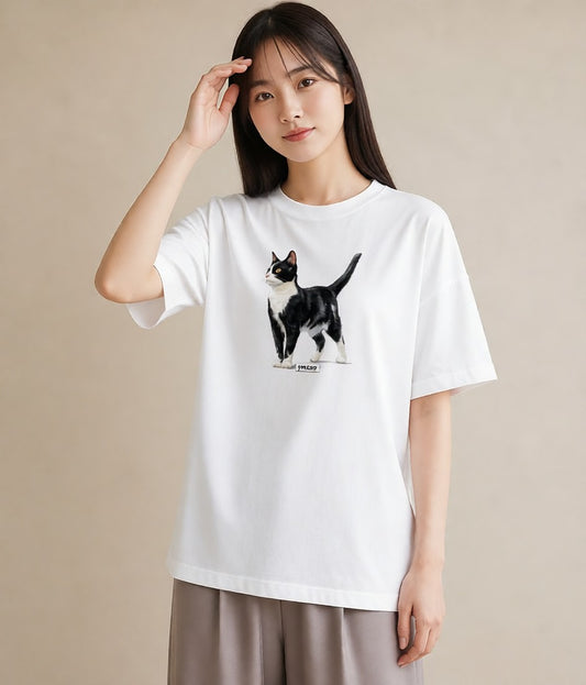 半袖Tシャツ レディース 猫 ねこ イラスト 普段使い 旅行 母娘コーデ 白T