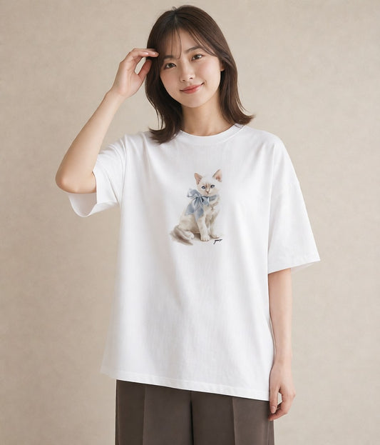 グラフィックTシャツ レディース 愛猫 猫 ねこ イラスト カジュアル 秋コーデ おしゃれギフト 白T