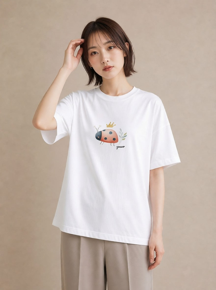 デザインTシャツ レディース てんとう虫 昆虫 虫 イラスト 休日コーデ 姉妹 送別ギフト 白T