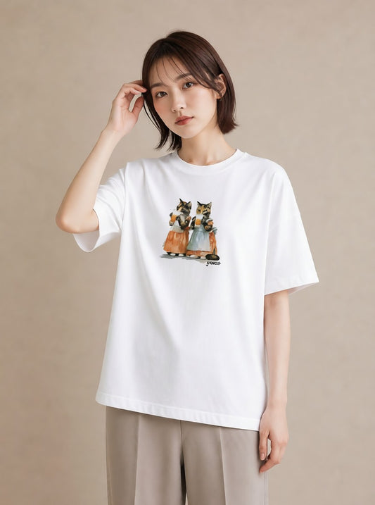プリントTシャツ レディース サビ猫 猫 ねこ イラスト 可愛い 普段着 週末コーデ 白T