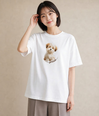 デザインTシャツ レディース いぬ 犬 ワンコ イラスト ガーリー ルームウェア ギフト 白T