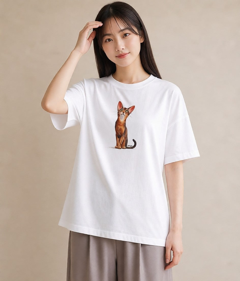 デザインTシャツ レディース シャム 猫 ねこ イラスト 上品 散歩 お出かけ 白T