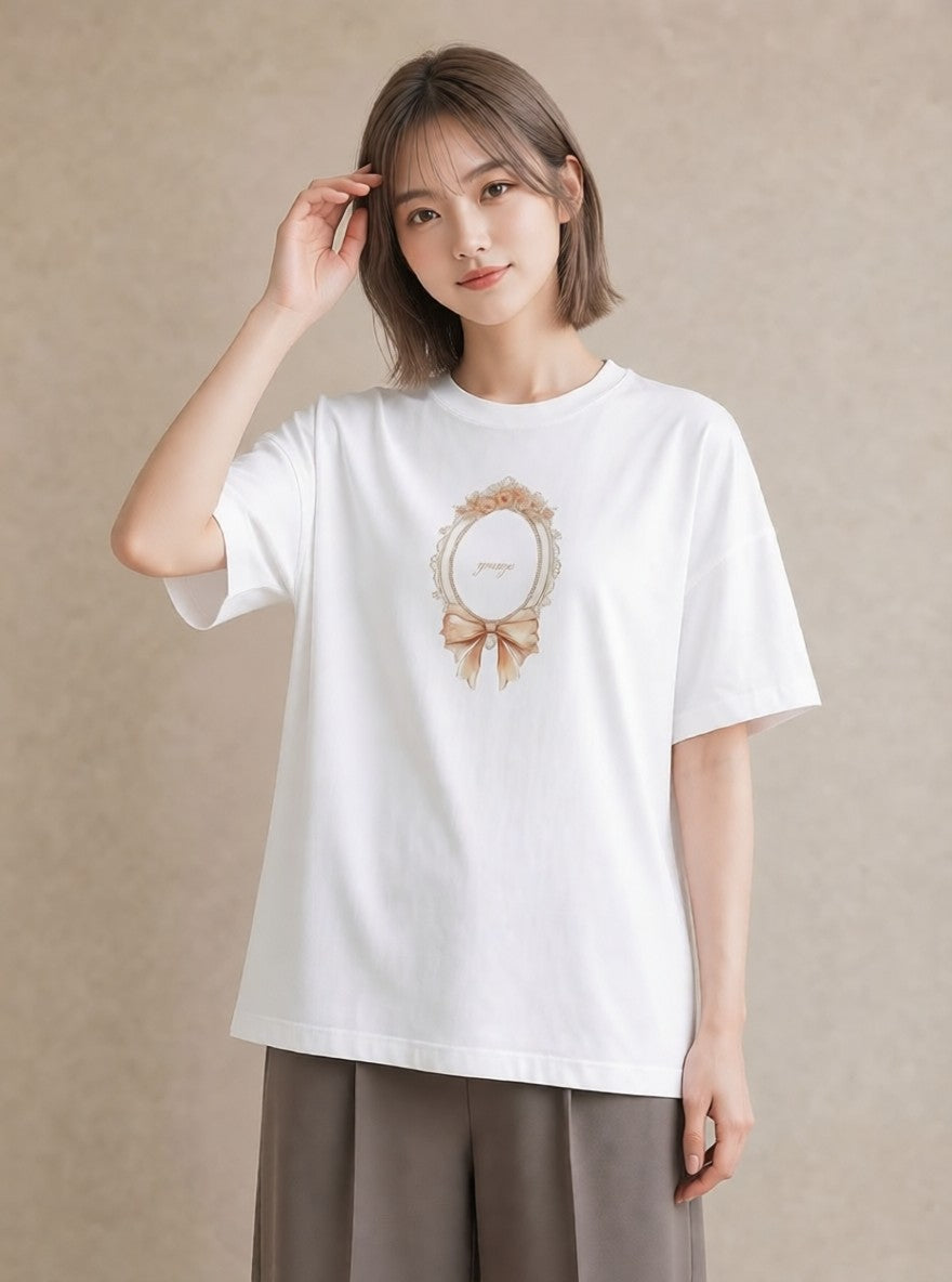 Tシャツ レディース レースハンカチ レース ハンカチ ナチュラル アンティーク イラスト 抜け感 送別ギフト 通勤 白T