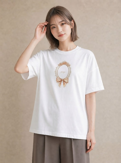 Tシャツ レディース レースハンカチ レース ハンカチ ナチュラル アンティーク イラスト 抜け感 送別ギフト 通勤 白T