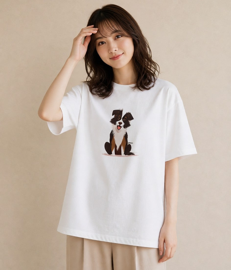 グラフィックTシャツ レディース ボーダーコリー 犬 いぬ イラスト フェミニン 春コーデ 姉妹 白T
