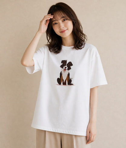グラフィックTシャツ レディース ボーダーコリー 犬 いぬ イラスト フェミニン 春コーデ 姉妹 白T