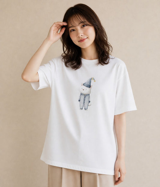 半袖Tシャツ レディース ラグドール 猫 ねこ イラスト モード 社会人 女性 白T