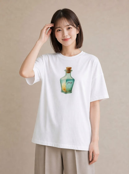 グラフィックTシャツ レディース ガラス瓶 小枝 ボタニカル ナチュラル アンティーク イラスト きれいめ レイヤード 友達ギフト 白T