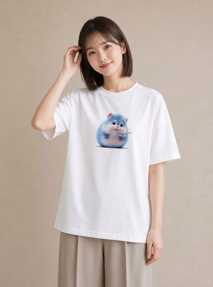 デザインTシャツ レディース ロボロフスキー ペット 動物 イラスト ヴィンテージ風 カジュアルコーデ 買い物 白T
