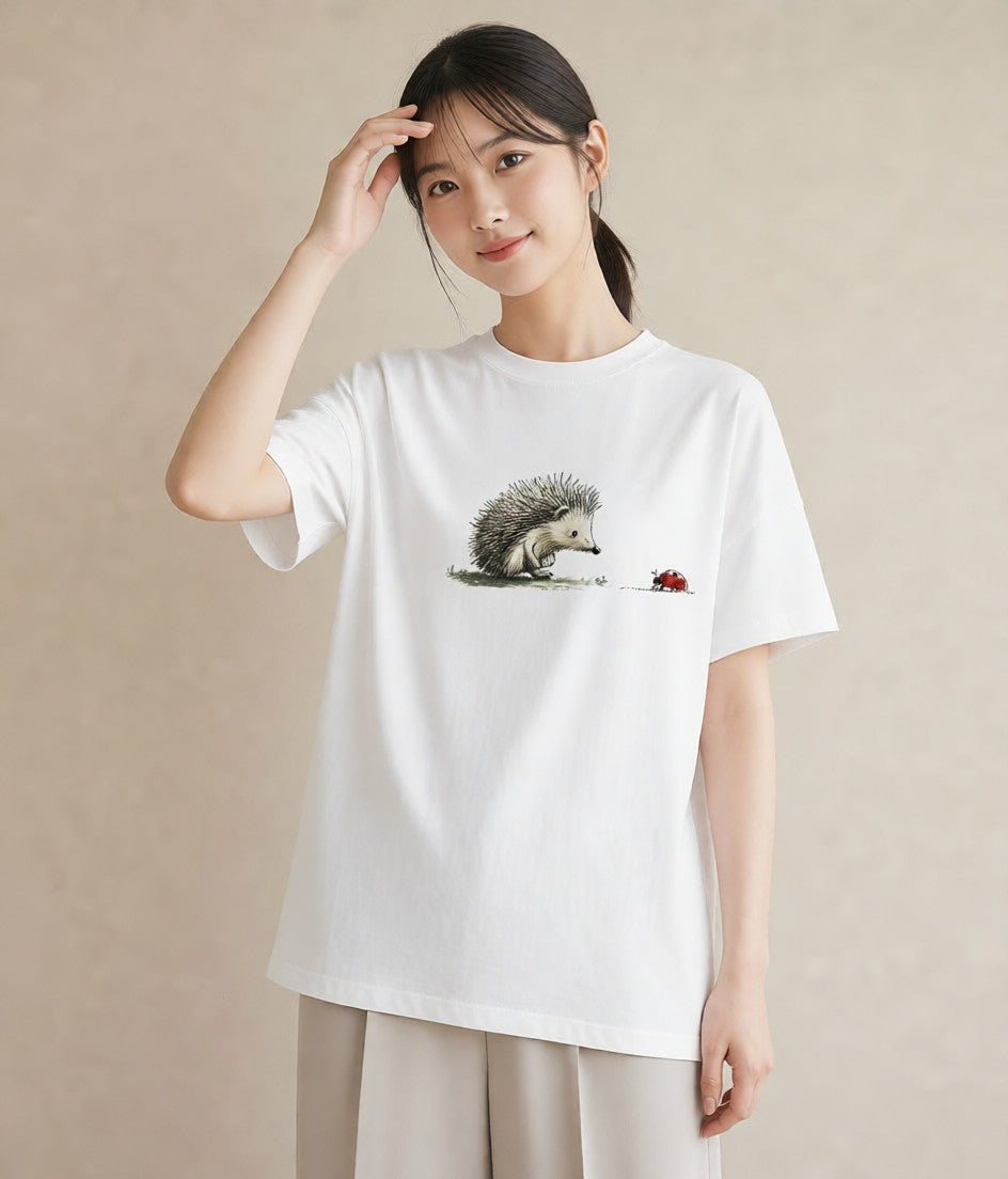 デザインTシャツ レディース ハリネズミ ペット 動物 イラスト 淡色 親子 20代 白T