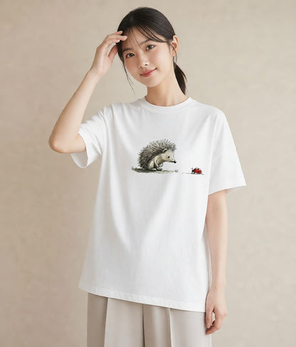 デザインTシャツ レディース ハリネズミ ペット 動物 イラスト 淡色 親子 20代 白T