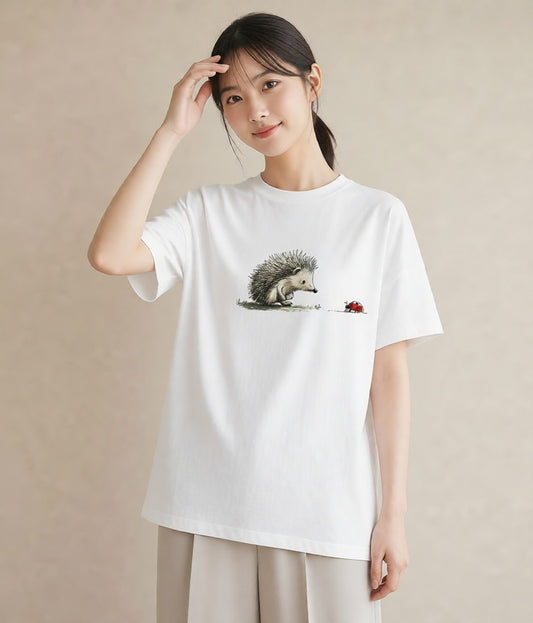 デザインTシャツ レディース ハリネズミ ペット 動物 イラスト 淡色 親子 20代 白T