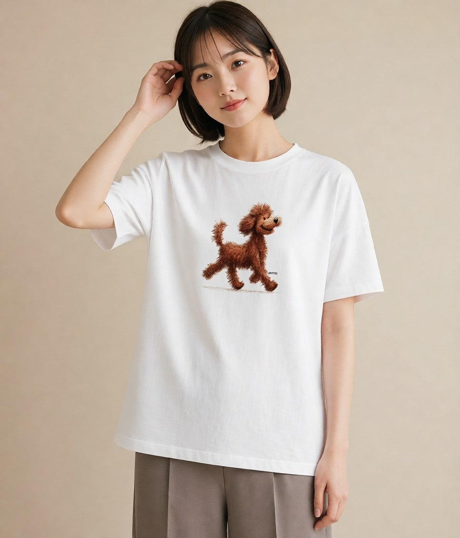 デザインTシャツ レディース トイプードル プードル 犬 いぬ イラスト シック 綿100 デート 白T