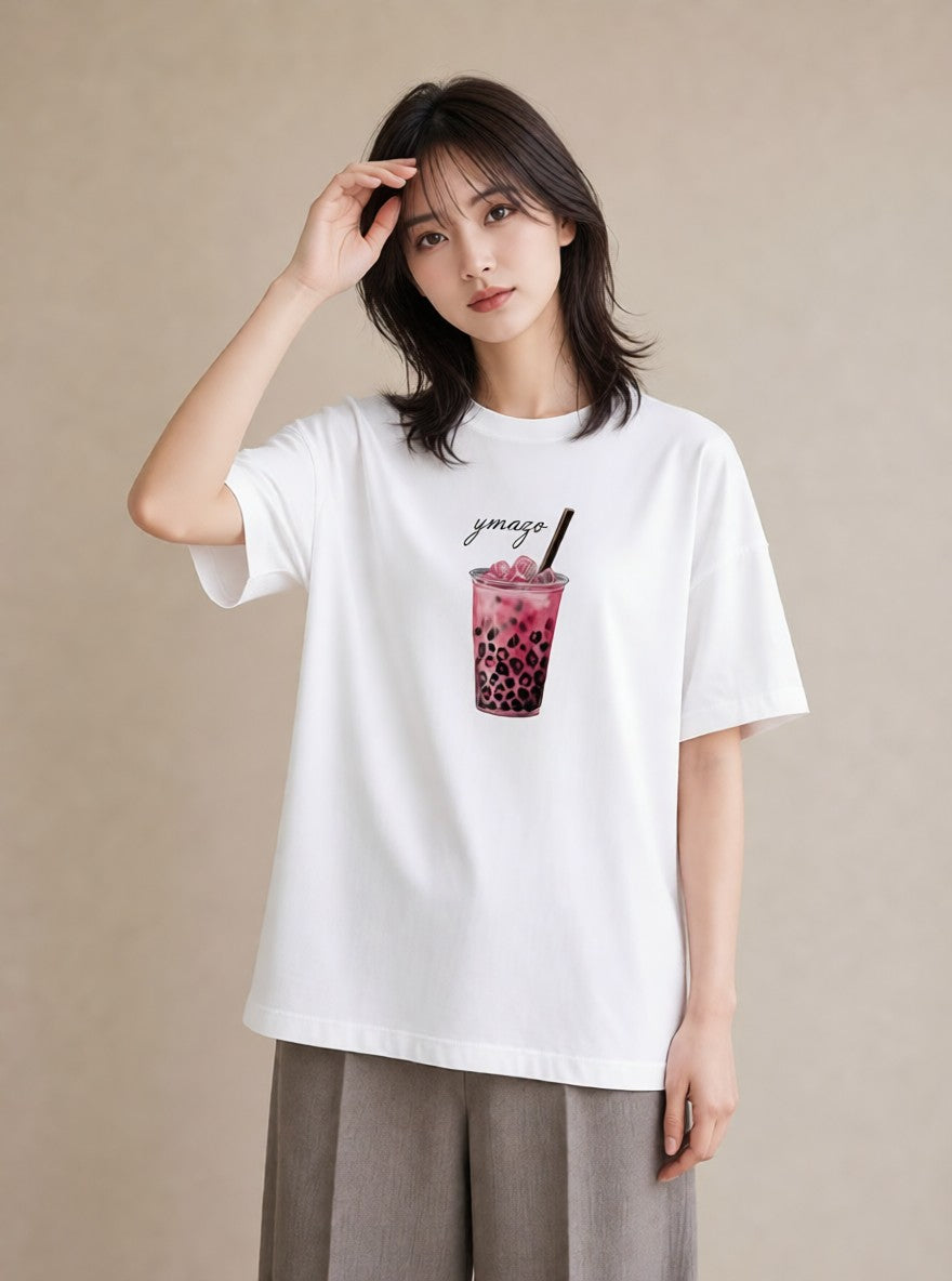 半袖Tシャツ レディース パフェ 食べ物 フード イラスト 淡色 女性向けギフト 散歩 白T