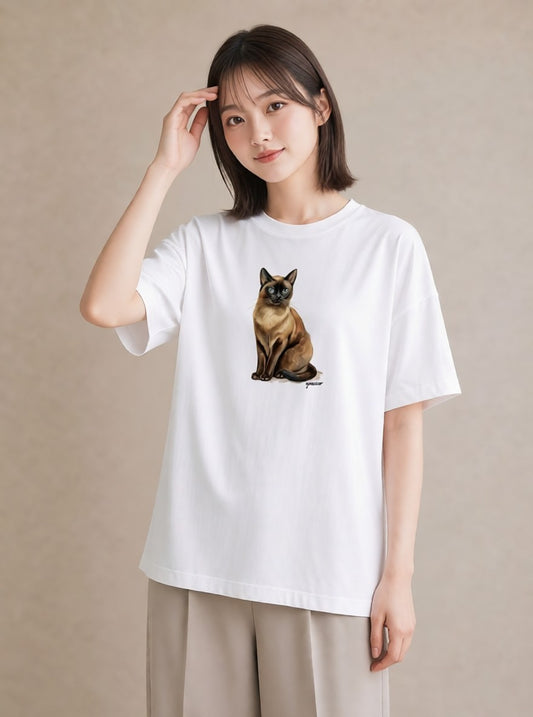プリントTシャツ レディース サビ猫 猫 ねこ イラスト ミニマル デイリーウェア 休日 白T