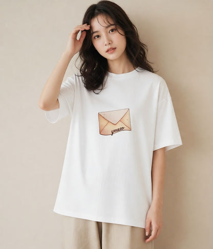 半袖Tシャツ レディース 封蝋 手紙 アンティーク ナチュラル イラスト フェミニン 女性向けギフト 散歩 白T