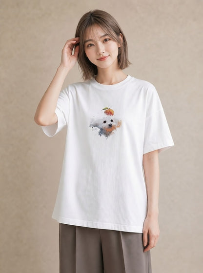 半袖Tシャツ レディース わんこ 犬 いぬ イラスト お洒落 デイリーウェア 休日 白T