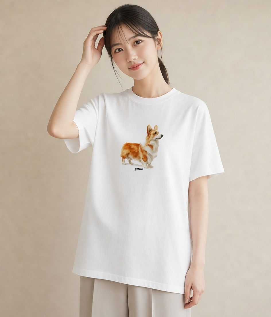 プリントTシャツ レディース ウェルシュコーギー コーギー 犬 いぬ イラスト ポップ 敬老の日 ホワイトデー 白T
