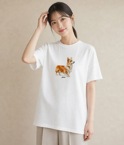 プリントTシャツ レディース ウェルシュコーギー コーギー 犬 いぬ イラスト ポップ 敬老の日 ホワイトデー 白T