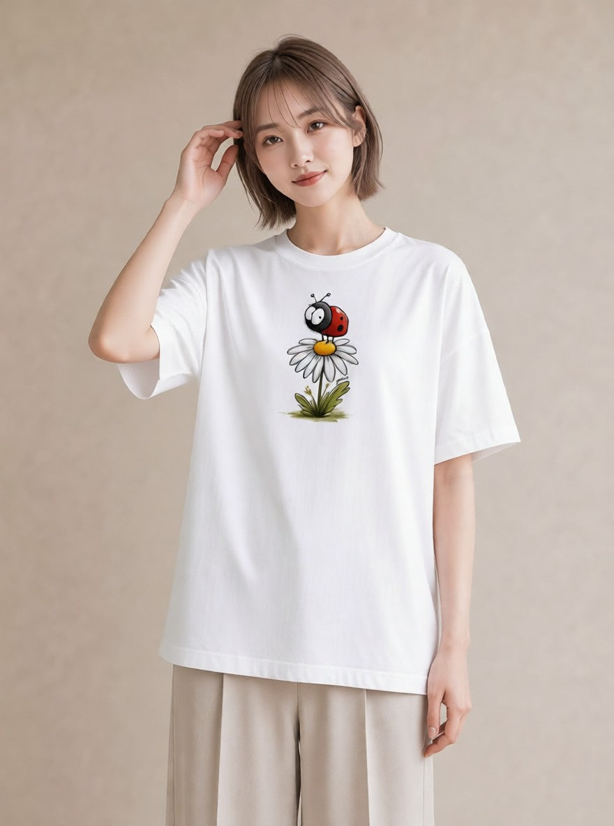 Tシャツ レディース てんとう虫 昆虫 虫 イラスト ニュアンス 親子 20代 白T