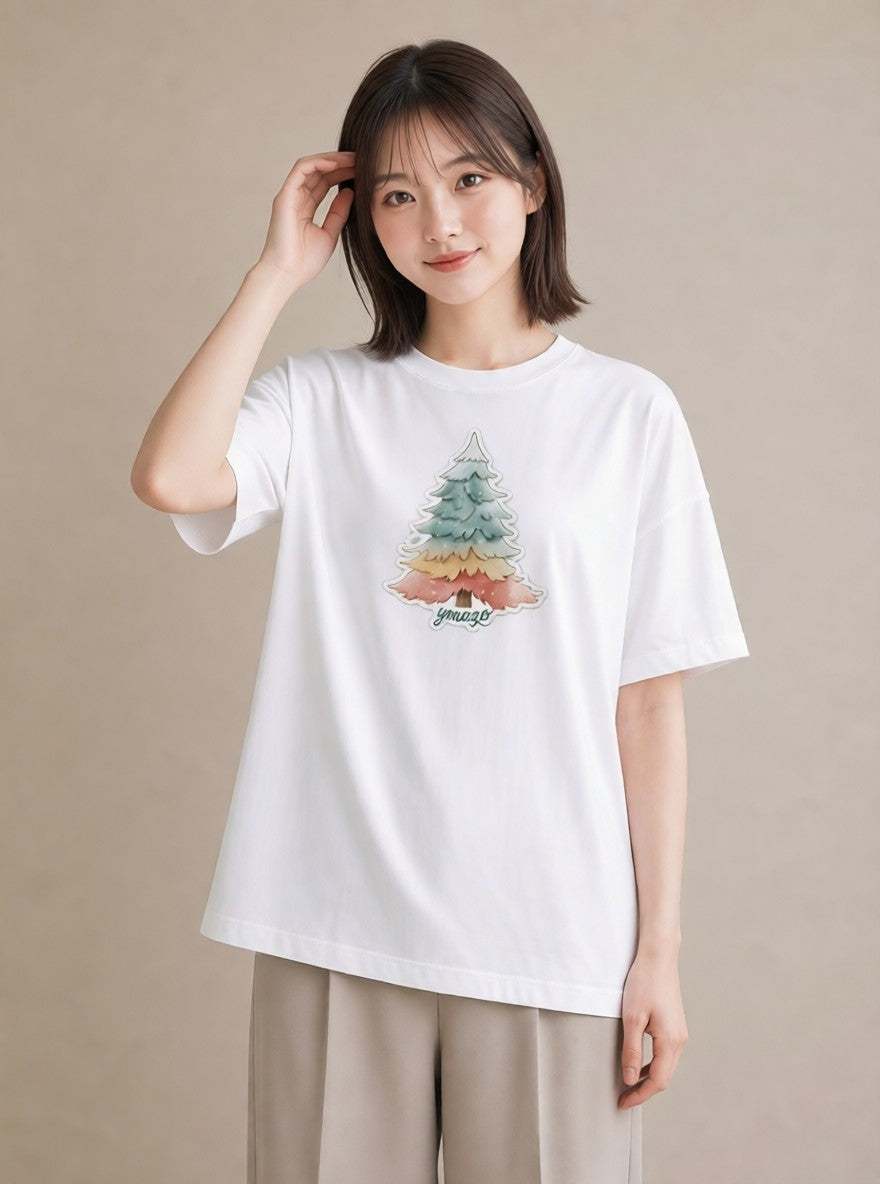 グラフィックTシャツ レディース 山 星空 宇宙 イラスト ラフカジュアル カフェ巡り 女子会 白T