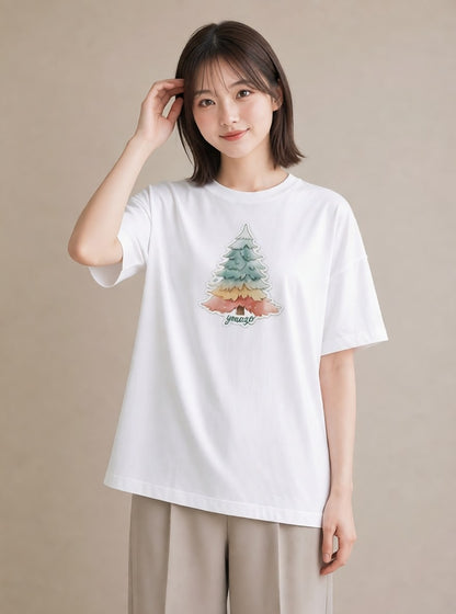 グラフィックTシャツ レディース 山 星空 宇宙 イラスト ラフカジュアル カフェ巡り 女子会 白T