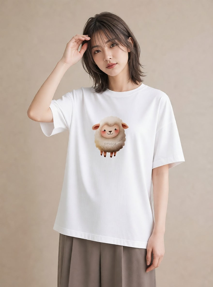 グラフィックTシャツ レディース アルパカ 動物 アニマル イラスト 個性的 ミセス 春コーデ 白T