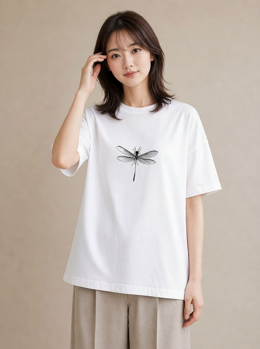 プリントTシャツ レディース とんぼ 昆虫 虫 イラスト ゆるかわ 春服 ミセス 白T