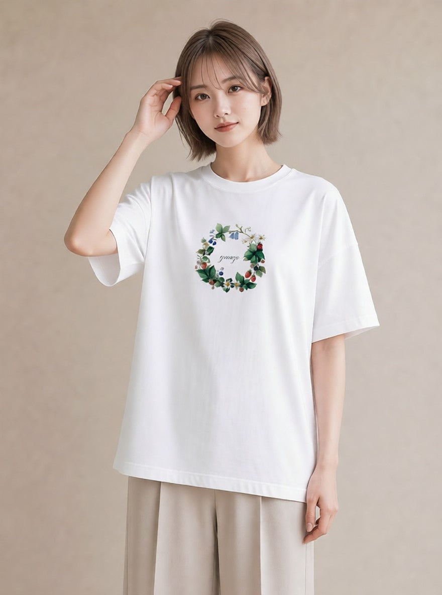 デザインTシャツ レディース 木の実 植物 ボタニカル イラスト 普段使い お出かけ 普段着 白T