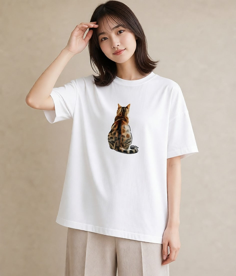 プリントTシャツ レディース 猫 ねこ イラスト ミニマル 週末コーデ 敬老の日 白T