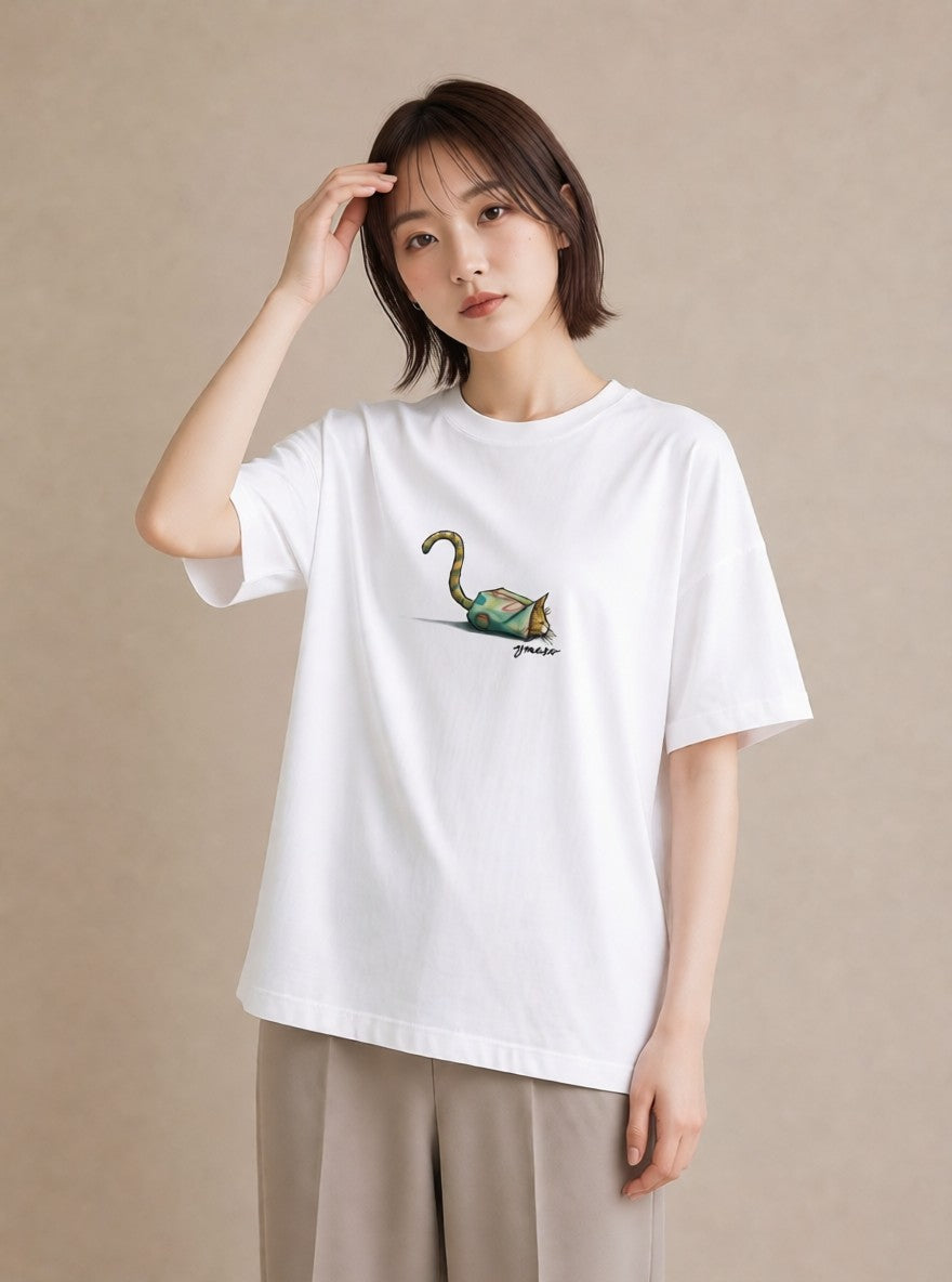 Tシャツ レディース キジトラ 猫 ねこ イラスト ナチュラル 在宅 公園 白T