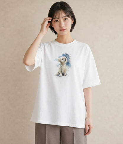 デザインTシャツ レディース ミックス犬 犬 いぬ イラスト 休日コーデ 買い物 夏コーデ 白T