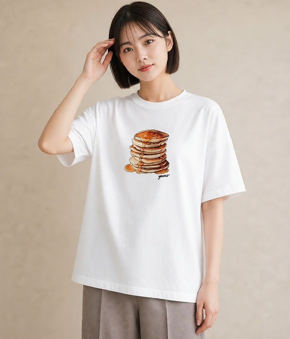 グラフィックTシャツ レディース 食パン 食べ物 フード イラスト ラフ 普段着 週末コーデ 白T