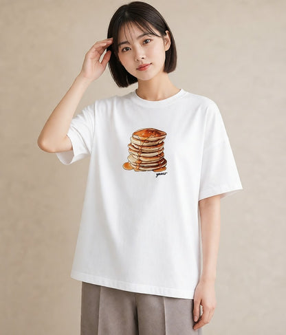 グラフィックTシャツ レディース 食パン 食べ物 フード イラスト ラフ 普段着 週末コーデ 白T