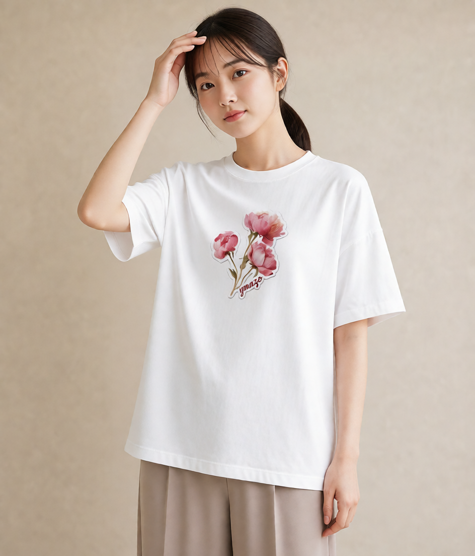 グラフィックTシャツ レディース ゆり 百合 花 花柄 イラスト 韓国風 休日 ペアコーデ 白T