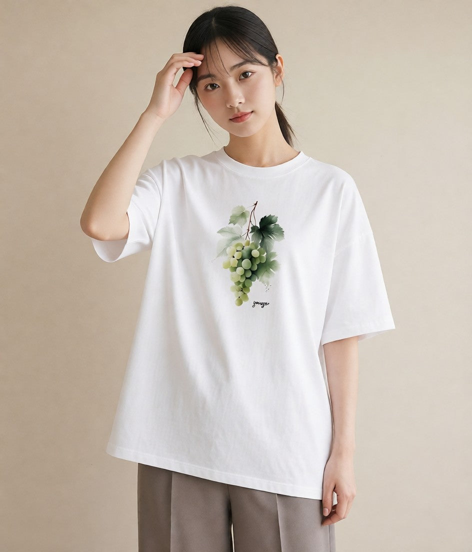 半袖Tシャツ レディース ぶどう 葡萄 食べ物 フード イラスト 個性的 ギフト 母の日 白T