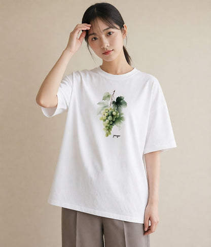 半袖Tシャツ レディース ぶどう 葡萄 食べ物 フード イラスト 個性的 ギフト 母の日 白T