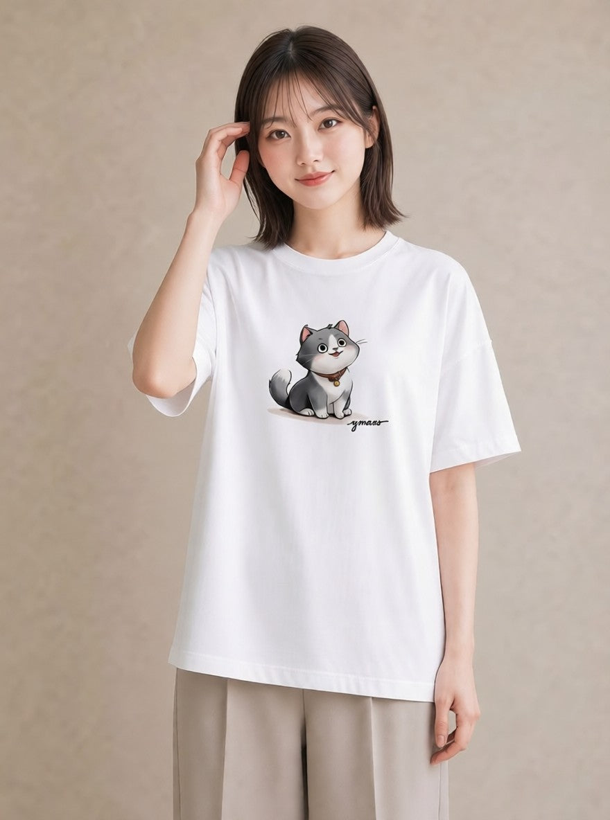 デザインTシャツ レディース スコティッシュフォールド 猫 ねこ イラスト 手描き風 レイヤード 友達ギフト 白T