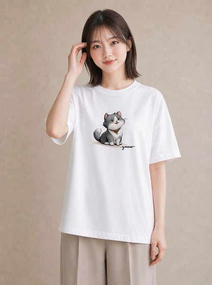 デザインTシャツ レディース スコティッシュフォールド 猫 ねこ イラスト 手描き風 レイヤード 友達ギフト 白T
