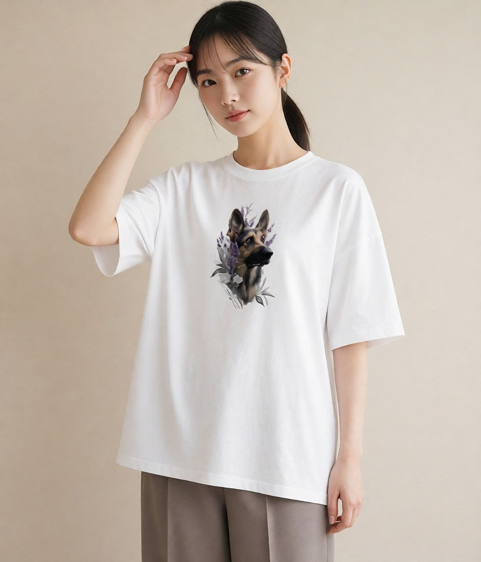 デザインTシャツ レディース ジャーマンシェパード 犬 いぬ イラスト ユニーク 公園 ママ 白T